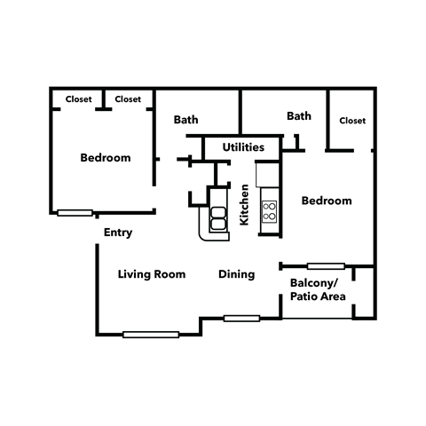 2x2 A floor plan at Parkway Terraces Apartments, Carson City, NV